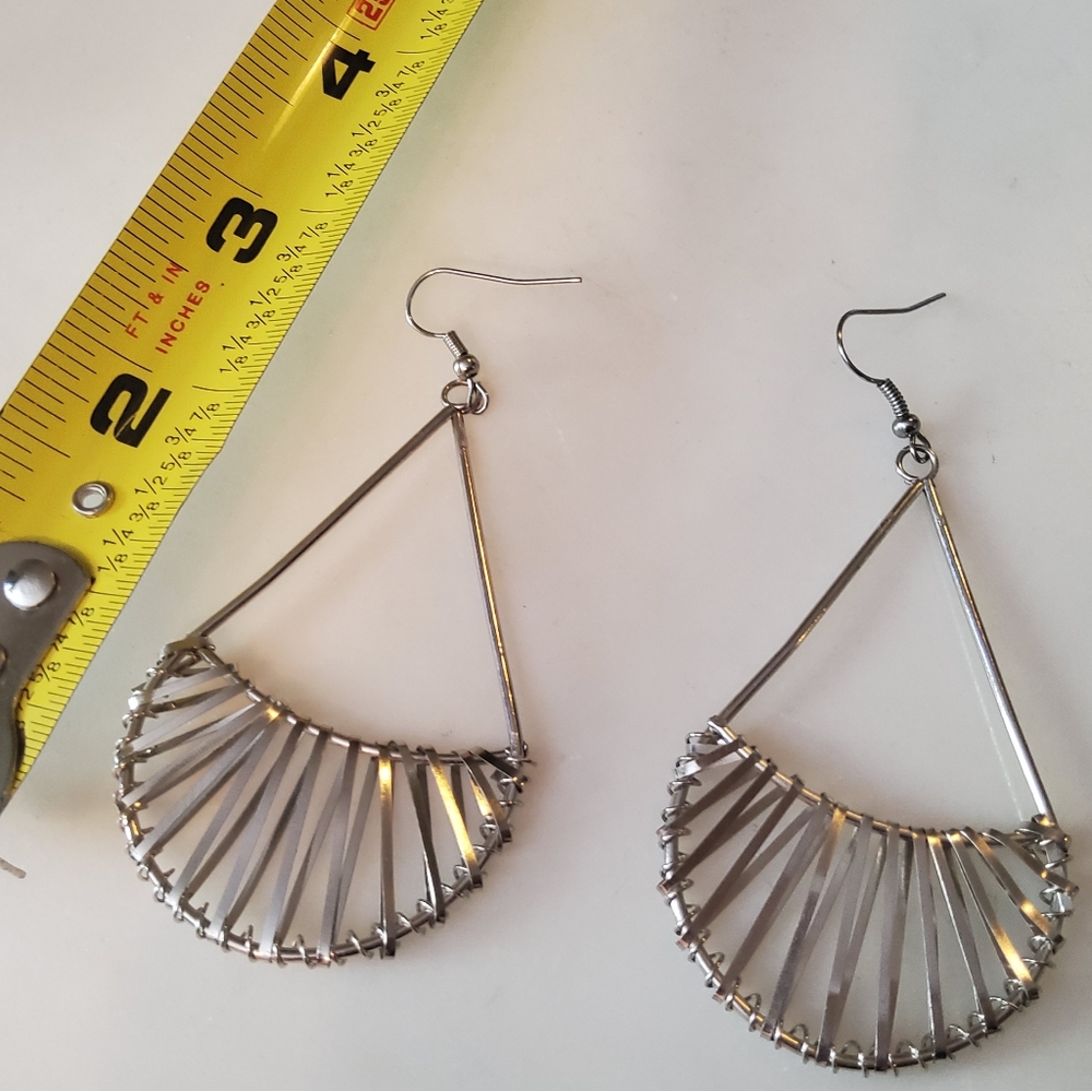 Geometric Triangle Dangling Earrings Silver Metal… - image 5